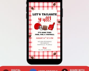 Let’s Tailgate Y’all Animated Football Invitation | Editable Football Tailgate Party Invitation | College Game Day | Red & Black SEC Colors