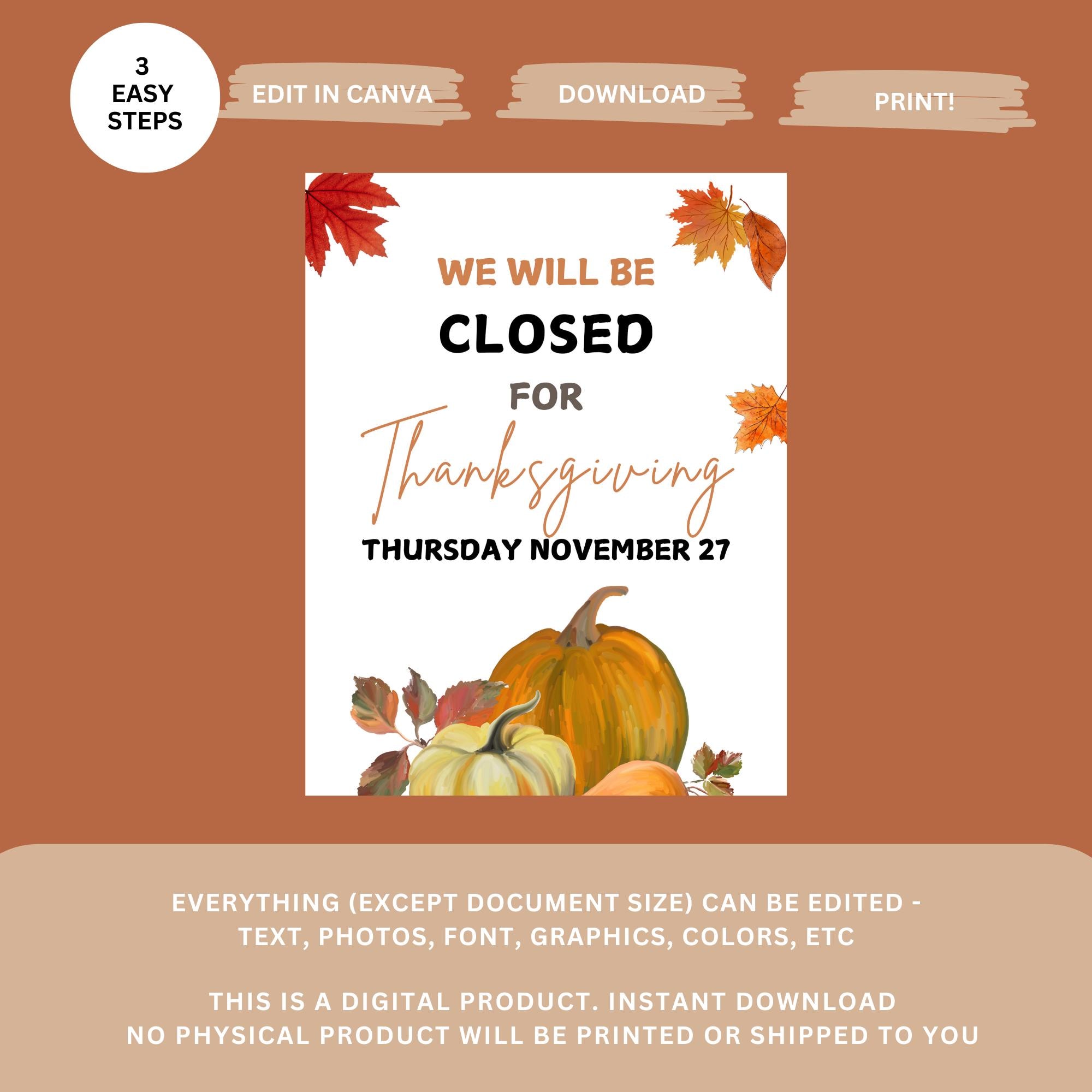 closed for thanksgiving sign printable, thanksgiving day closed