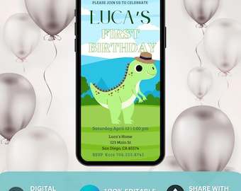 Dinosaur Party Theme Animated Invitation Canva Template Dinosaur Birthday Video Invitation 1st Bday Dinosaur Invitation Party Video Invite