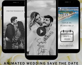 Modèle numérique réservez la date, mariage minimaliste, calendrier réservez la date, faire-part vidéo photo réservez la date, modèle modifiable à télécharger