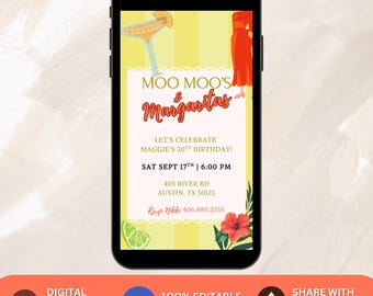 Mumu & Margaritas Invitation, Margs and Moo Moos, Girls Night Invite, Pajama Party, Bachelorette Invite, Glam Party, Ladies Night Cocktails