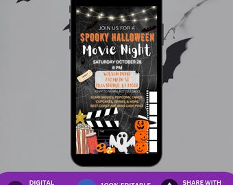 Spooky Halloween Movie Night Invitation EDITABLE Scary Movie Night Party Invite Backyard Halloween Movie Outdoor Movie Birthday Fall Movie
