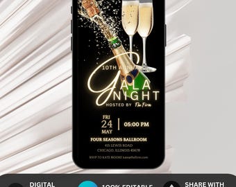 Editable Gala Night Party Invitation | Gala Fundraiser Banquet Invitation | Business Corporate Awards Night Invite | Custom Canva Template