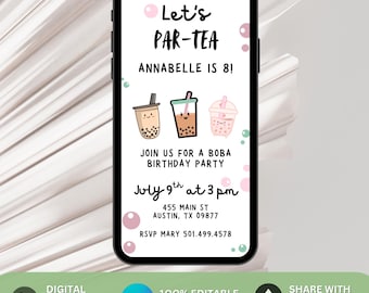 Let's Par-Tea, Boba Party, Boba Birthday, Tea Party, Boba theme, Bubble Tea Invitation Girls Boba Tea Birthday Invite Boba Party Bubble Tea