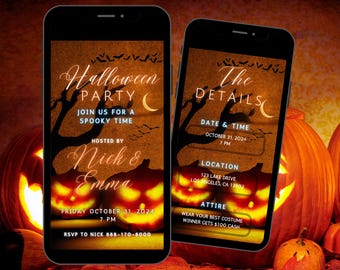 Editable Halloween Party Invitation Template, Spooky Pumpkins Invitation, Mobile Halloween Template, Ghostly Party Invite Halloweening