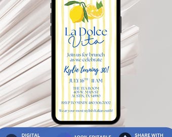 Digital Lemon Summer birthday La Dolce Vita Invite Positano Lemons Birthday Invitation Template Evite Italian Lemons Girls Brunch Italian
