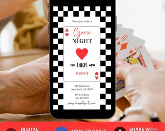 Game Night Invitation, Animated Digital Gamenight Template, Casino, Poker, Couples, Family, Girls Game Night, Checkered Flyer Game Night