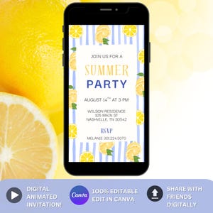 Italian Lemon Summer Party Invitation, Lemon Canva Template, Mediterranean Citrus Invite, Amalfi Coast Invite, Yellow Lemon Italian Theme