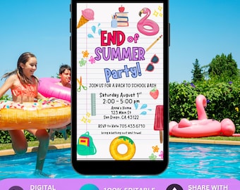 Back to School Bash Invitation, Animated Canva End of Summer Pool Party, Class Party Digital, Hello School Invitation, Back to School Party