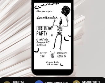 Invitación de cumpleaños de Halloween, invitación de cumpleaños espeluznante, invitación de fiesta de disfraces de Halloween para adolescentes, invitación de cumpleaños de Halloween caprichosa