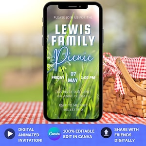 Animated Family Picnic Invitation Template, Summer BBQ Evite, Editable Picnic in the Park Invite Church, Family Reunion Company Picnic Flyer
