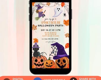 Editable Halloween Party Invitation | Spooky Pumpkin Theme | Mobile Kid Halloween Invitation | Instant Download Spooktacular Canva Invite
