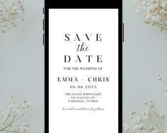 Electronic Save The Date Template, Minimalist Save the Date Evite, Digital Invite, Ecard, iPhone Invitation, Smartphone Wedding Invite