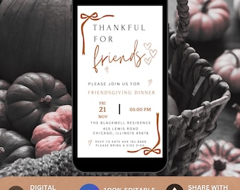 Thankful For Friends Thanksgiving Invitation Friendsgiving Dinner Party Invite Friendsgiving Invite Friendsgiving Thankful Invitation