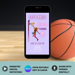 Neon Basketball Invitation Basketball Invite Basketball Party Basketball Girl 10th Birthday Sport Invitation Neon Girl Basketball Invitation