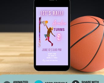 Neon Basketball Invitation Basketball Invite Basketball Party Basketball Girl 10th Birthday Sport Invitation Neon Girl Basketball Invitation