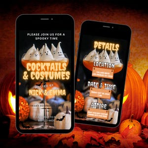 Editable Halloween Party Invitation Template, Instant Download, Digital Costumes & Cocktails Halloween Party Invitation, Mobile Halloween