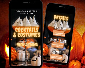 Editable Halloween Party Invitation Template, Instant Download, Digital Costumes & Cocktails Halloween Party Invitation, Mobile Halloween