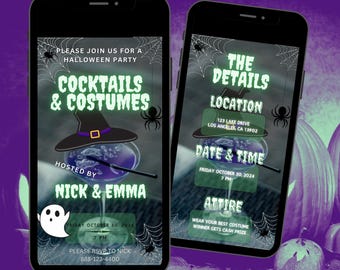 Editable Halloween Costume Party Invitation Costumes and Cocktails Invite Digital Adult Halloween Cocktail Party Ideas Halloweening Girl