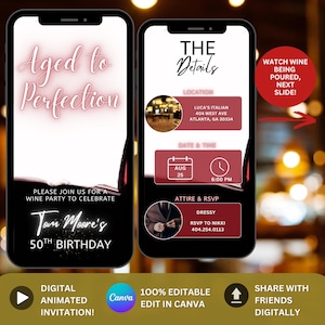 Animated Aged To Perfection Invitation, Wine Birthday Dinner Party Invite, Wine Themed Party, Editable Winery Evite, Digital Fine like Wine