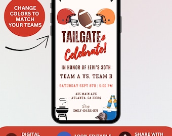 Editable Football Tailgate Birthday Invitation, Touchdown Party Tailgate Party, Team Sports, Fall invite Autumn Celebration College Football