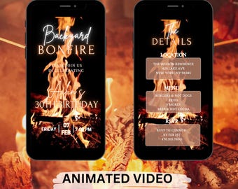 Birthday Bonfire invitation, bonfire party digital invite, bonfire & smores invite, Bonfire BBQ, backyard Firework party text message invite