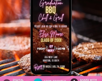 Graduation BBQ Invitation Chill and Grill. Digital Class of 2025 Graduate Barbecue Party Invite. College, University, High School Grad eVite