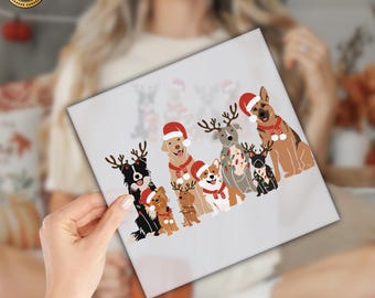 May include: A white square featuring a festive illustration of various dog breeds, each adorned with Santa hats, reindeer antlers, and holiday lights. The text "ANATOLYBRABUS DTF" is at the bottom. A gold premium quality seal is in the upper left corner.