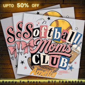 Transfert DTF personnalisé du nom du Softball Moms Club