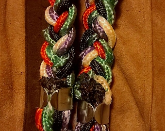 Multicolored reins that are handmade and durable. Very soft texture and great for comfortable riding through trails, forest, and more!