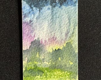 Mini paisaje de acuarela, pequeña pintura original