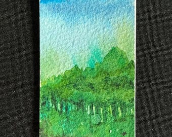 Mini paisaje de acuarela, pequeña pintura original