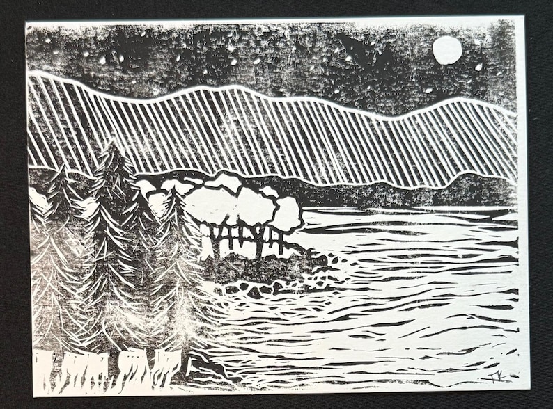 Landscape Linocut Print - Etsy