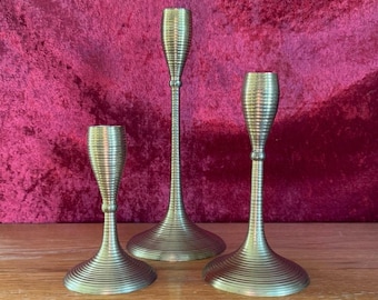Vintage Messing gerippte Kerzenständer | Separat erhältlich | 3 Größen Mid-Century Modern