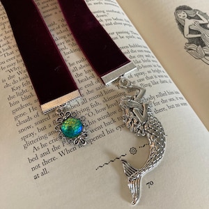 Handmade Mermaid Charm Velvet Bookmark | Unique Bookish Gift