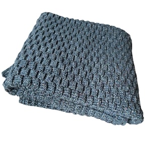 Vintage Marled Blue Crochet Blanket | Medium Size | Handmade Afghan