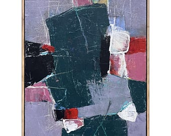 抽象アクリル画／現代額装アート／16×20インチ