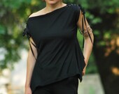 Black Goth Blouse, Loose Black Top, Short Sleeve Top, Sexy Yoga Top, Goth Clothing, Minimalist Blouse, Punk Top, Avant Garde Clothing