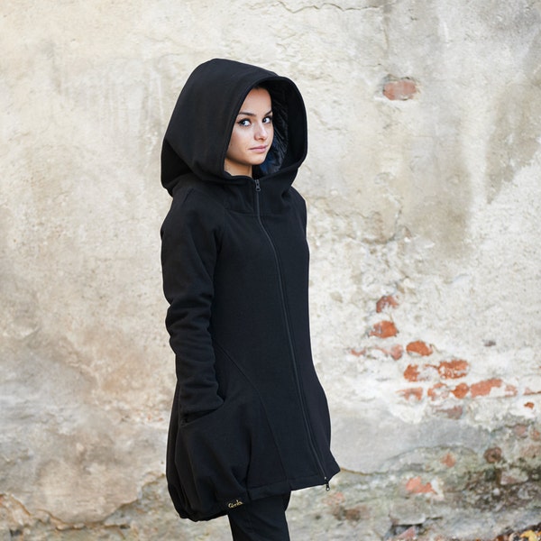 Black Jacket Coat, Warm Coat for Winter, Jacket with Hood