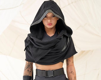 Festival Hooded Scarf, Large Scarf Women, Hooded vest, Rave Outfit Women, Burning Man Clothing, Head Scarf, Festival Outfit Women