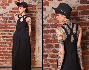 Gothic Dress, Goth Clothing, Gothic Clothing Women, Plus Size Goth Dress, Gothic Maxi Dress, Black Goth Halloween Dress, Minimalist Clothing