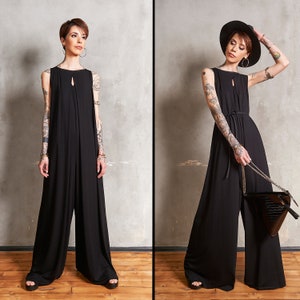 Festival Clothing Women, Festival Jumpsuit, Minimal Clothing, Boho Clothing, Wide Leg Jumpsuit, Boho Jumpsuit Women, Black Harem Jumpsuit