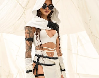 Short Festival Skirt, Rave Belt Skirt, Festival Clothing Women, White Rave Skirt, Steampunk Skirt, Rave Skirt, Rave Gear, Festival Accessory