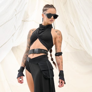 Black Crop Top, Rave Bra, Rave Outfit, Rave Tank Top, Black Rave Top, Rave Top, Festival Outfit, Festival Bralette, Futuristic Top, GIZDA