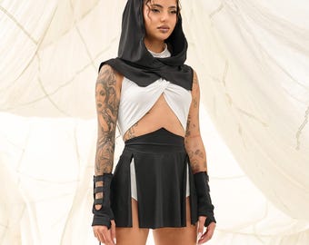 Festival Outfit, White Top & High-Slit Skirt, Two-Piece Set