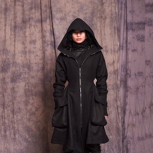 Winter Coat Women, Wool Winter Coat, Black Coat Woman, Black Hooded Coat, Wool Coat Women, Minimalist Winter Coat, Designer Coat, Gizda