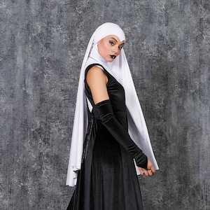 Long Nun Veil, White Veil Nun, Nun Wimple, Nun Collar, Sexy Nun Outfit, Halloween Costume Woman, Nun Cosplay Costume, Sexy Halloween Costume