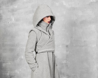 Long Coat Women, Gray Hooded Coat, Winter Coat Women with Hood, Wool Coat Women, Maxi Coat, Steampunk Coat, Loose Coat, Warm Coat, Gizda