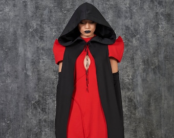 Black Halloween Cape, Hooded Cloak, Halloween Costume, Witch Cape, Goddess Cloak, Witch Cloak, Halloween Vampire Cape, Vampire Cloak, GIZDA