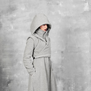 Gray hooded coat top